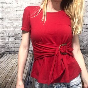 ‼️ANTHRO MAEVE Red Tee w Buckle Size Small Petite